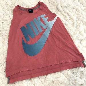 Gently worn XSmall pink workout shirt with ombré blue wording and iconic logo